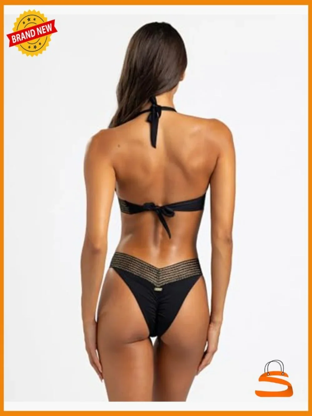 Medium Bikini Halter Top with Adjustable Ties, Sheer Elastic Fabric